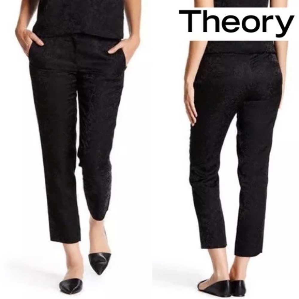 💥SALE💥 Theory Thaniel Black Jacquard Viscose Cropped Pants S (4)